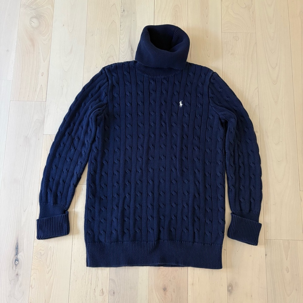 Ralph Lauren Cable Knit Sweater Navy Blue size Large 100 percent cotton